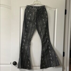 Gray Snake Print Flare Pants